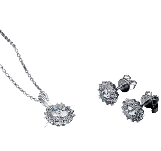 925 Silver Necklace Earring Bracelet-Three Piece Set
