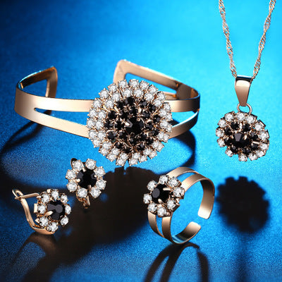 Flower ring necklace -four-piece set