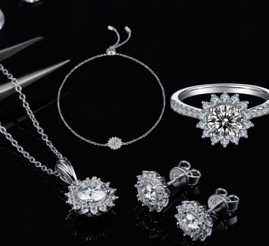 925 Silver Necklace Earring Bracelet-Three Piece Set