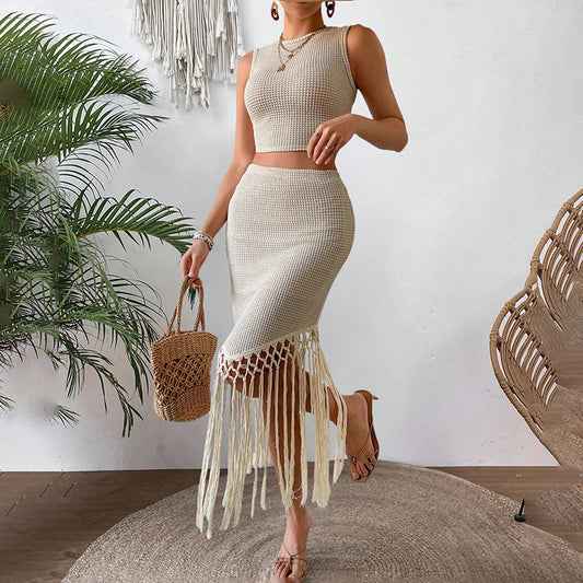 Women Sleeveless Crop Top & Bodycon High Waist Skirt Set