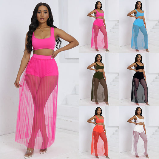 Women's Vest Skirt Shorts Three-piece Set